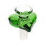 Emerald green heart glass bong bowl with 14.5 mm male ground joint and clear cup; flat heart grip for cool handling.