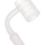 Frosted quartz bucket with repeating leaf motif, flat-top rim and 90-degree bend; 14.5 mm male joint on white background.