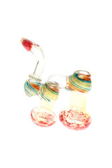 7" Double Chamber Silver Fumed Frit Rasta Stripe Glass Bubbler - B1135