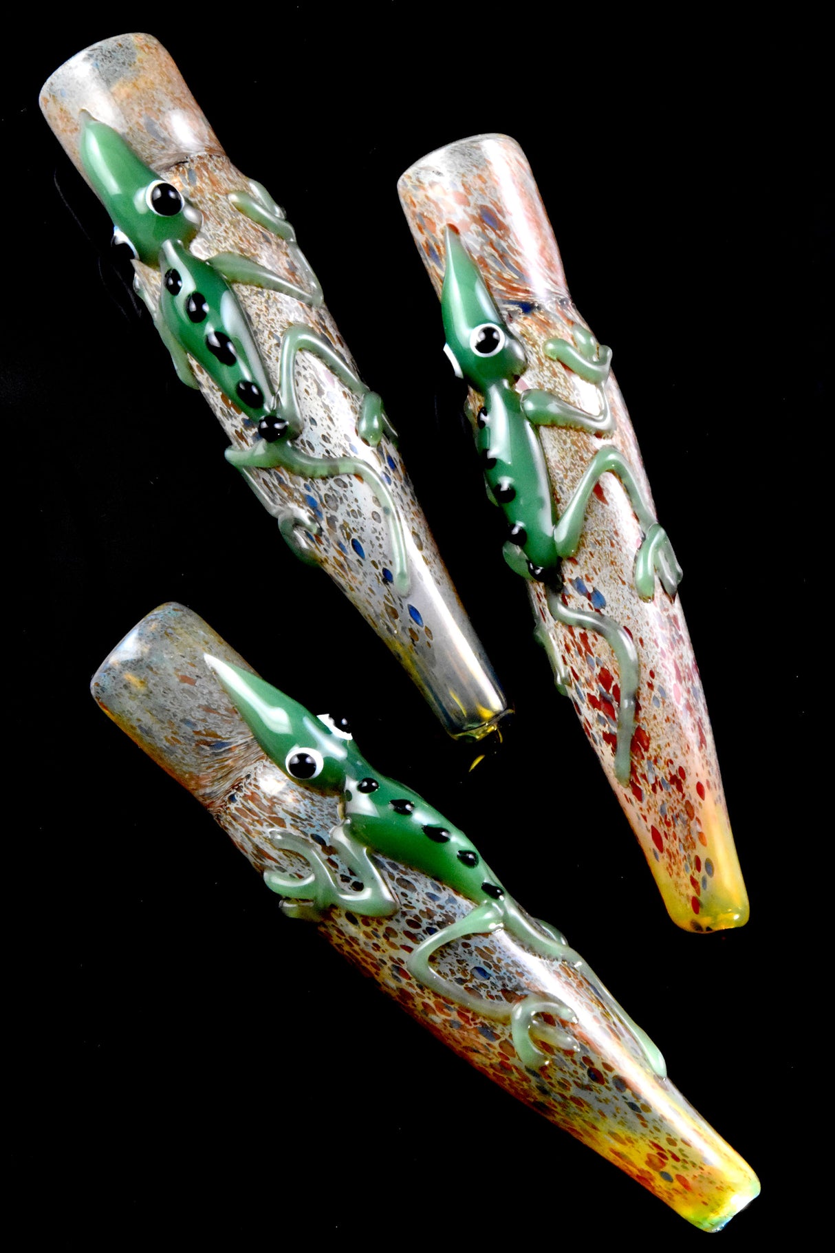 4" Silver Fumed Frit Glass Lizard Chillum - C0365