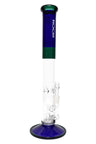 ROOR Tech 18-inch colored straight tube bong, blue and green accents, showerhead perc, glass bowl and downstem.