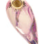 Pink-and-cream 4″ oval ceramic hand pipe featuring gold sun rim and brass screen bowl, smooth teardrop shape.