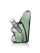 Gray GRAV Wedge glass bubbler angled view showing integrated downstem, 14 mm bowl, and slanted body