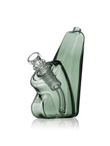 Gray GRAV Wedge glass bubbler angled view showing integrated downstem, 14 mm bowl, and slanted body
