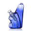 Blue GRAV Wedge glass bubbler side view with angular profile, clear 14 mm bowl, and raised mouthpiece