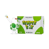 Green-spotted egg bong displayed with branded Hemper Box packaging on a studio-white backdrop.