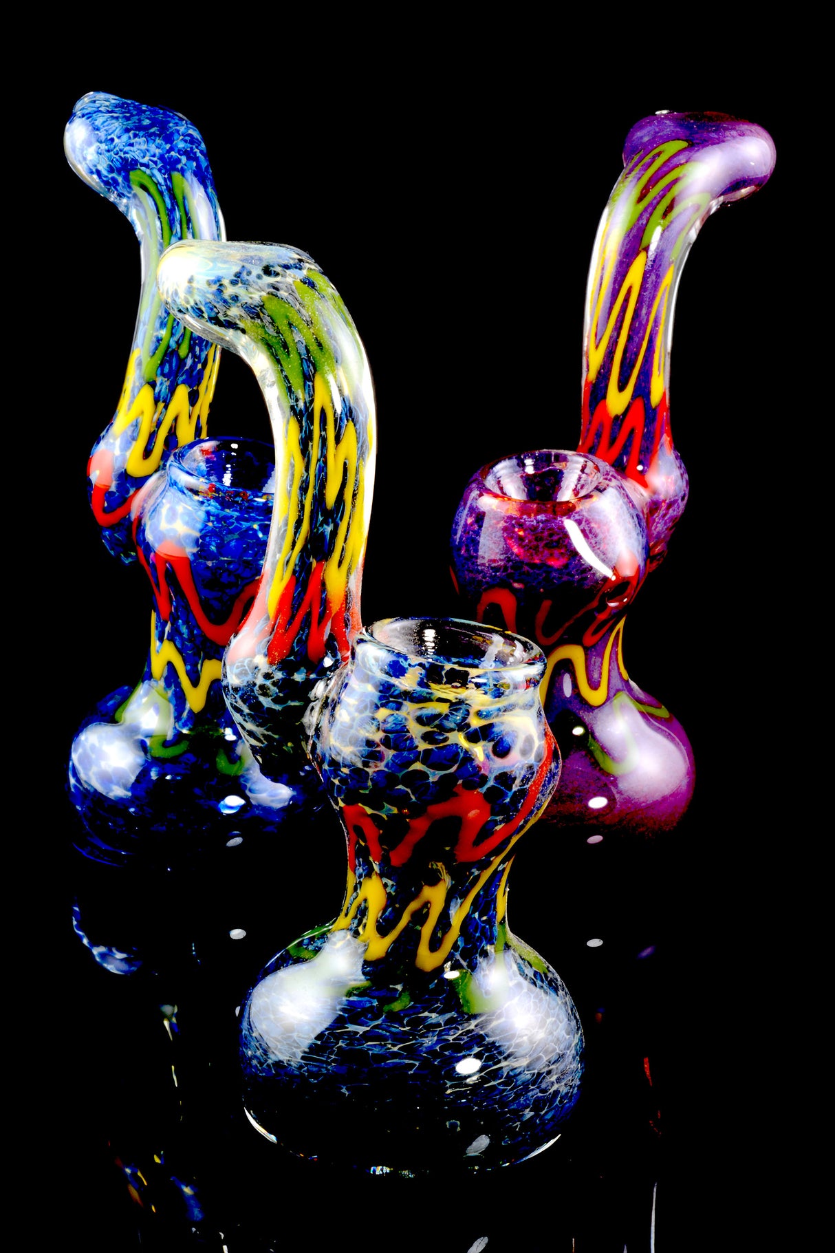 6" Colorful Frit Rasta Squiggle Sherlock Bubbler - B0986