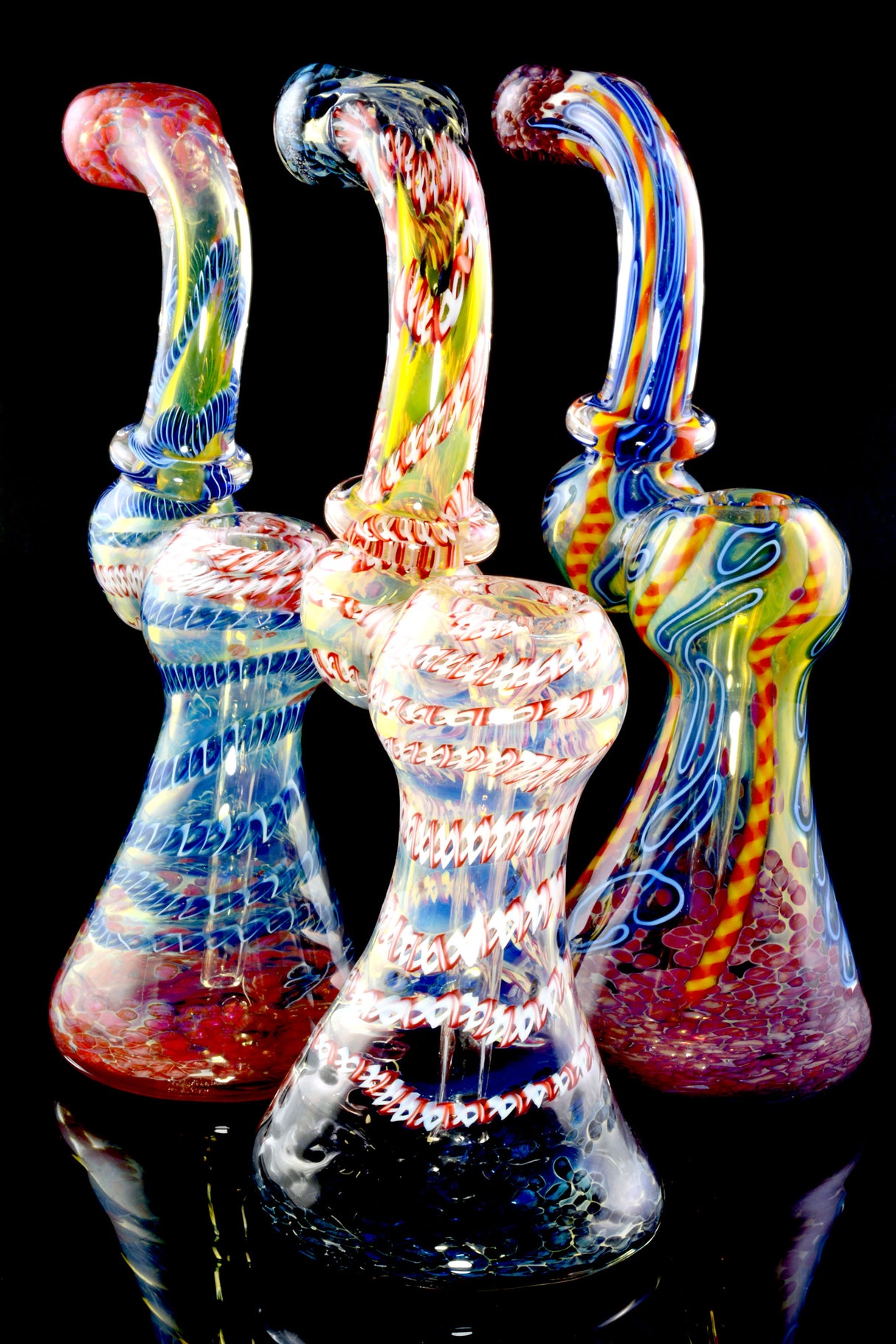 Medium Silver Fumed Frit Color Changing Striped Sherlock Glass Bubbler - B1190