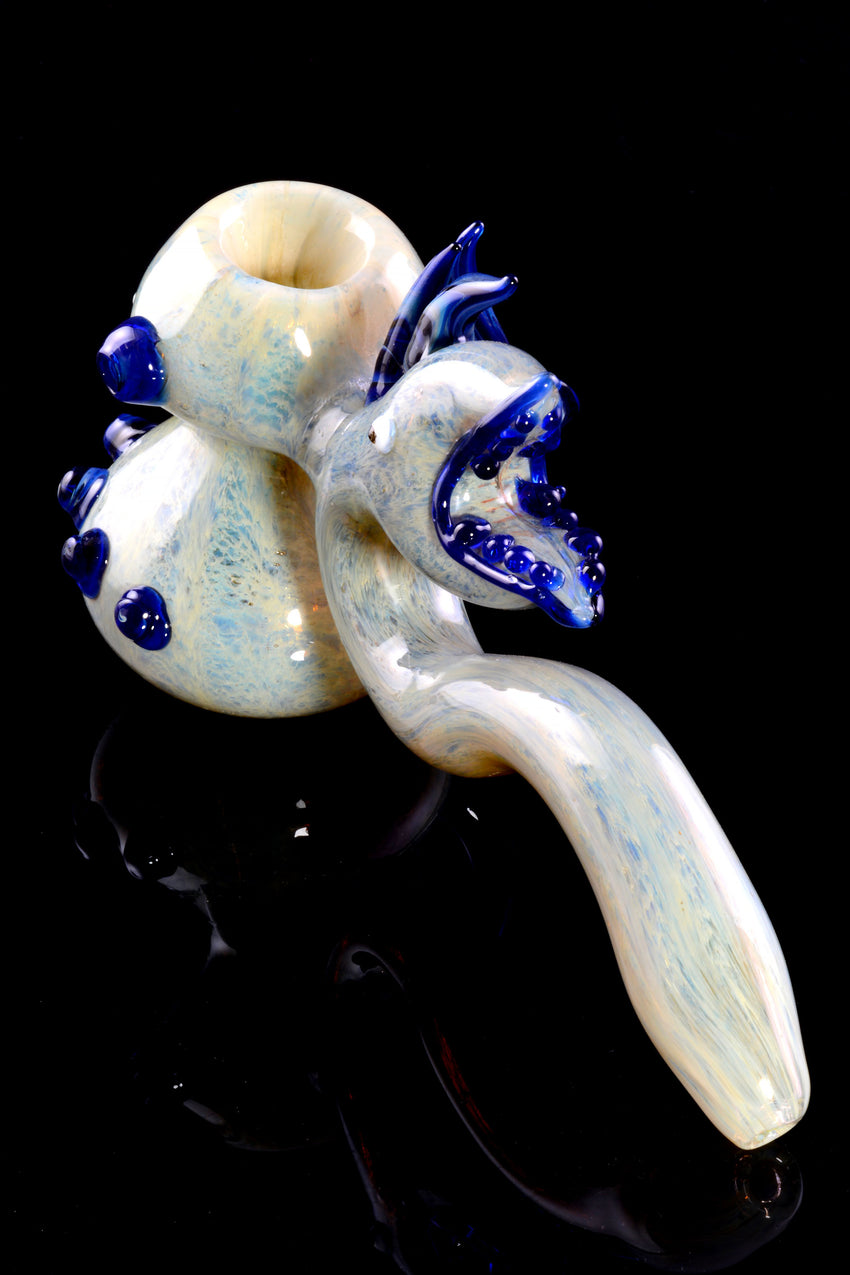Large Thick Color Changing Silver Fumed Spiky Monster Glass Hammer Bubbler - B1237