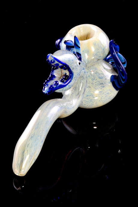 8" Large Thick Color Changing Silver Fumed Spiky Monster Glass Hammer Bubbler - B1237