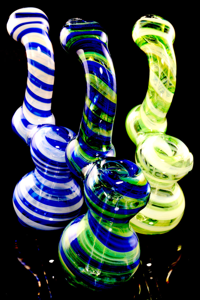Small Multicolor Spiral Striped Glass Sherlock Bubbler - B1283