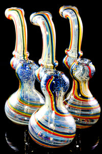 Color Changing Silver Fumed Frit Rasta Striped Sherlock Glass Bubbler - B1288