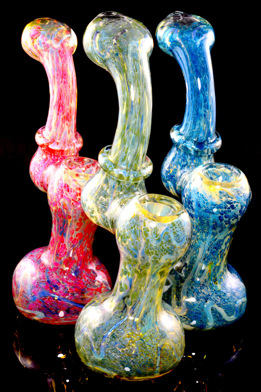 Silver Fumed Frit Color Changing Glass Sherlock Bubbler - B1292