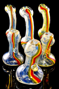 Small Rasta Stripe Color Changing Glass Sherlock Bubbler - B1303