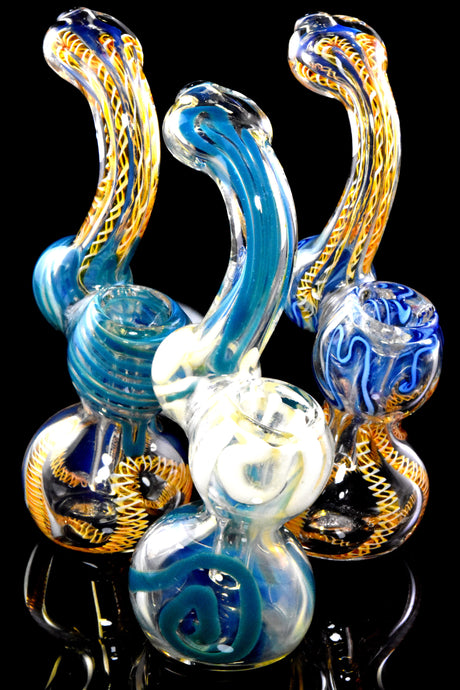 5.5" Small Color Changing Striped Glass Sherlock Bubbler - B1308