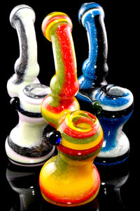 Multicolor Frit Swirl Striped Sherlock Glass Bubbler - B1315