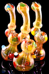 7.5" Medium Gold Fumed Multicolor Dot Sherlock Glass Bubbler - B1343