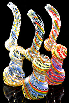 Small Spiral Striped Color Changing Sherlock Glass Bubbler - B1347