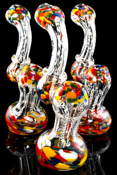 Medium Multicolor Frit Striped Clear Glass Sherlock Bubbler - B1349