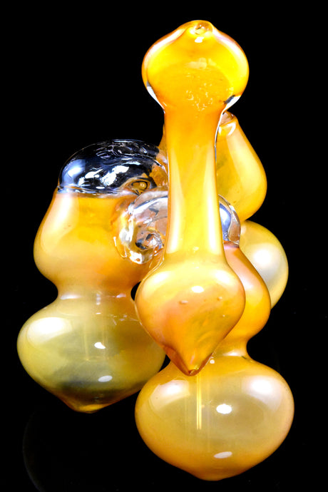 7" Large Gold Fumed Triple Chamber Sherlock Glass Bubbler - B1351