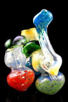 Large Color Changing Frit Triple Chamber Glass Sherlock Bubbler - B1352