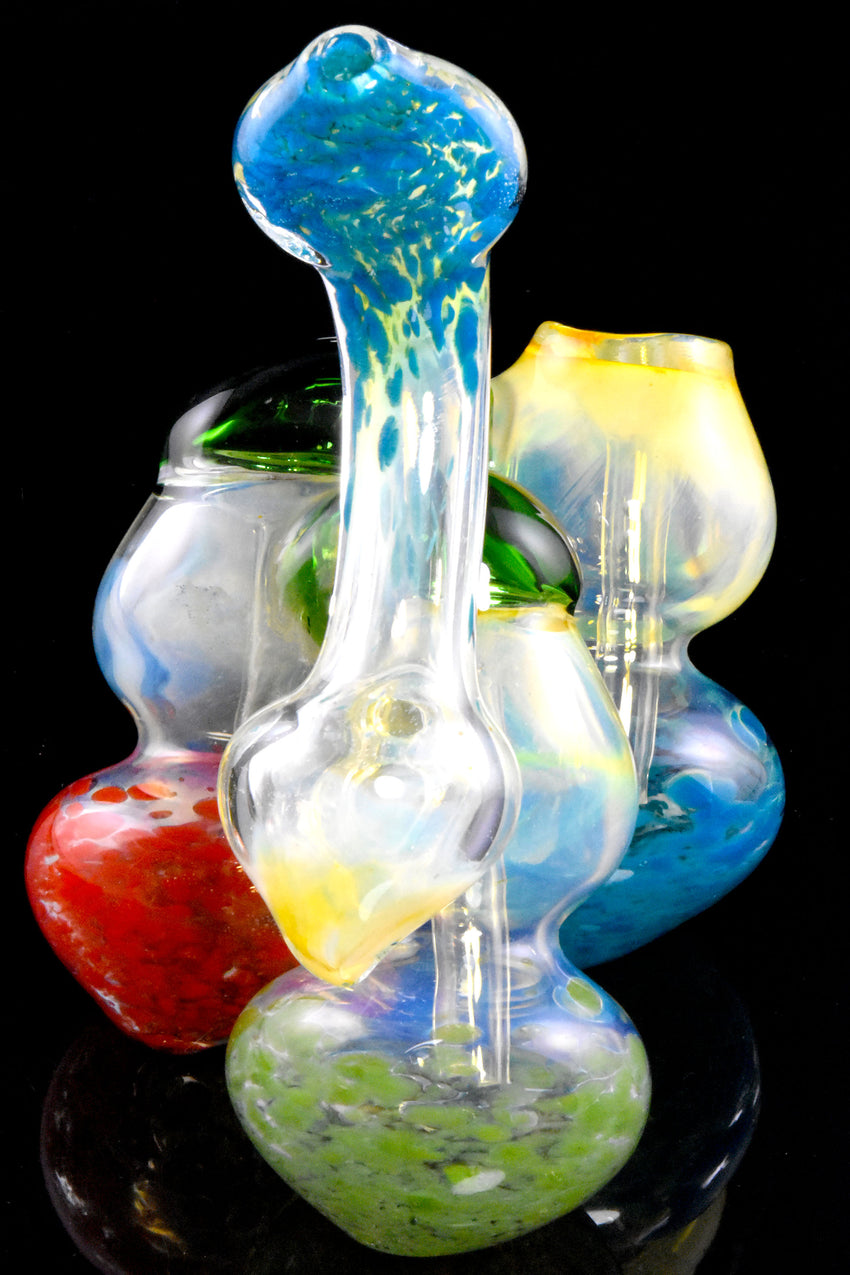 Large Color Changing Frit Triple Chamber Glass Sherlock Bubbler - B1352