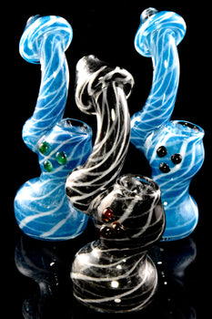 Small Frit Striped Net Sherlock Glass Bubbler - B1353