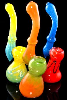 Small Multicolor Frit Striped Sherlock Glass Bubbler - B1360