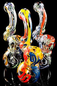 Small Multicolor Squiggle Striped Clear Glass Sherlock Bubbler - B1362