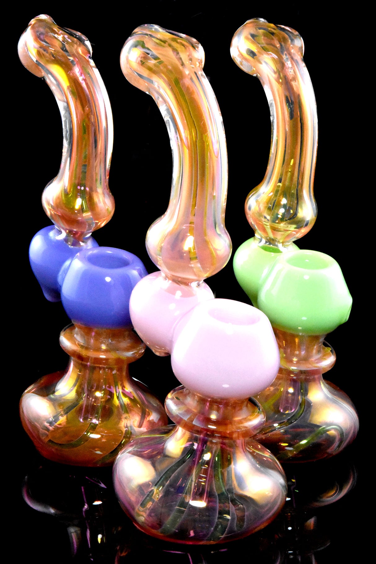 7.5" Gold Fumed Neon Sherlock Glass Bubbler - B1369