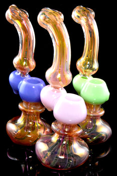 Gold Fumed Neon Sherlock Glass Bubbler - B1369