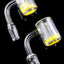 Thermochromic quartz banger pair with 14.5 mm male joints and 90° necks; color-changing base highlights heat level.
