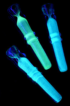 Glow in the Dark Frit Gold Fumed Glass Chillum - C0275