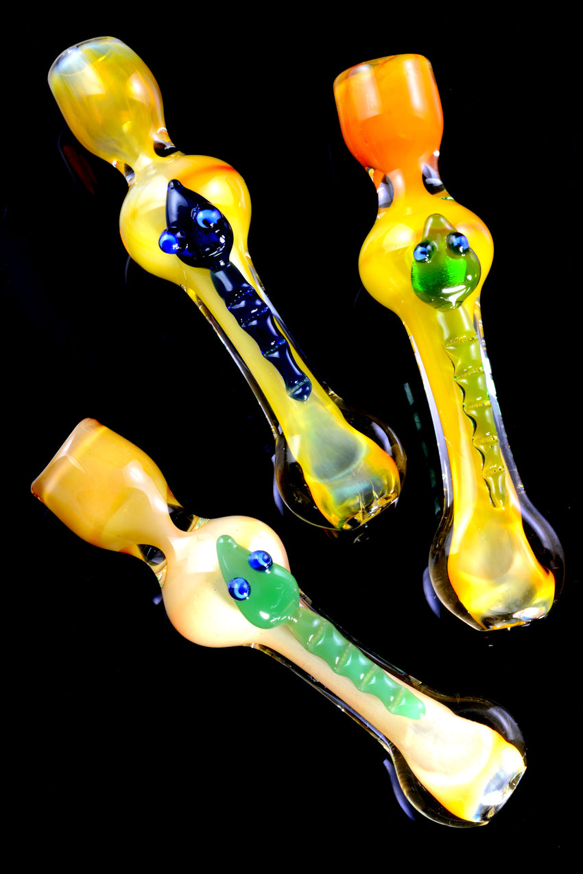 Color Changing Gold Fumed Critter Glass Chillum - C0288