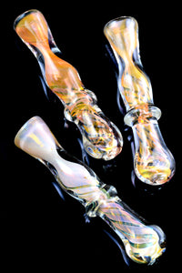 Gold Fumed Spiral Color Changing Glass Chillum - C0297