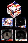 Patriotic eagle Backwoods cube 4-part herb grinder, 50mm with mesh pollen screen and deep catch chamber, USA flag graphics