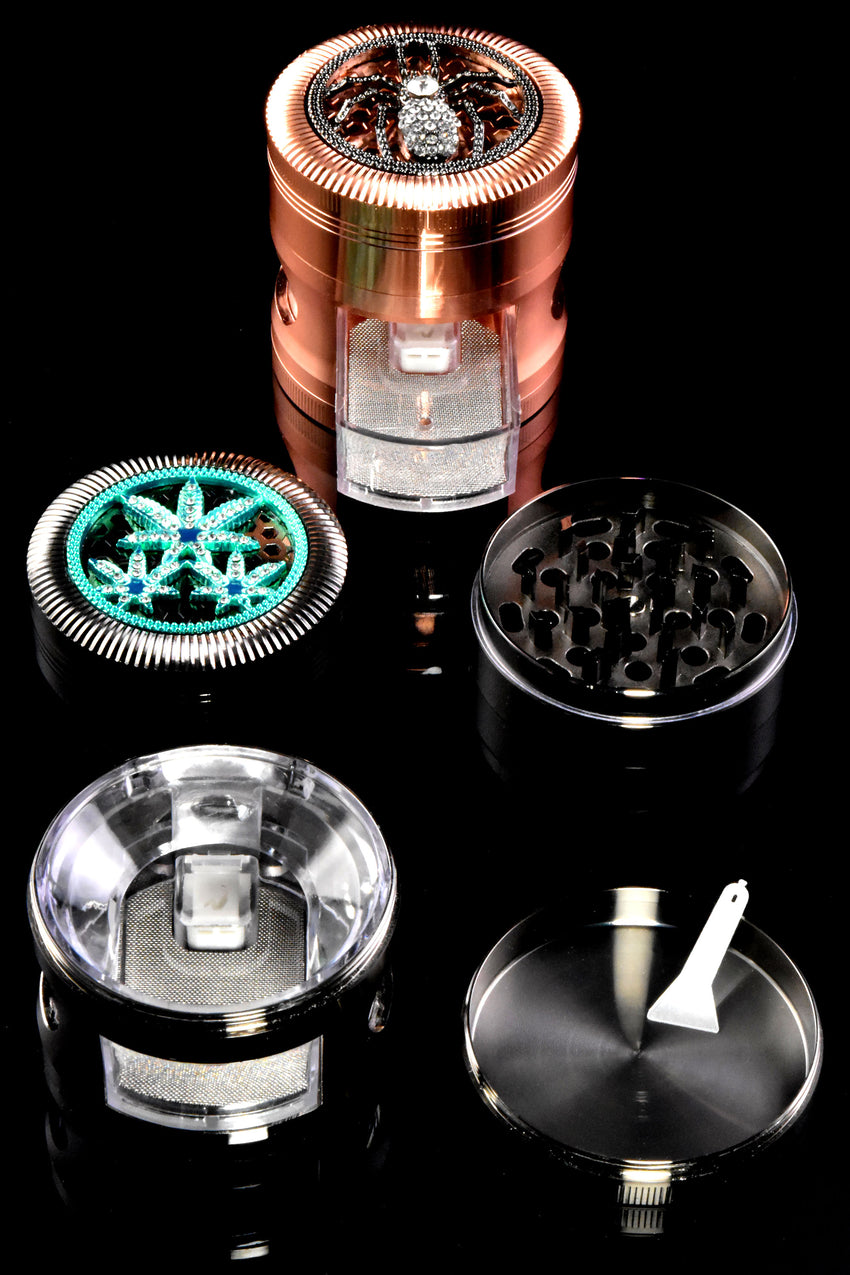 63mm 4 Part Rhinestone Zinc Alloy Grinder with Dispenser - G0451