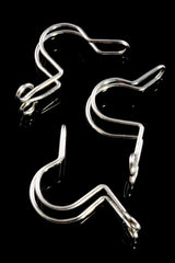 Close-up of a shiny metal 18.8 mm joint clip for glass-on-glass fittings, reflective S-shaped clamp on a black backdrop.