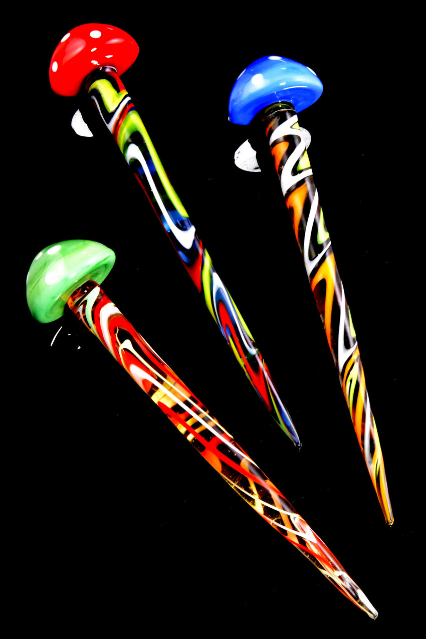 Colorful Glass Striped Mushroom Dab Tool - M0391