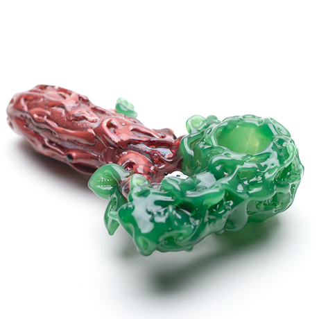 Close-up of glass hand pipe canopy with glossy green leaves and small white squirrel perched in the trunk