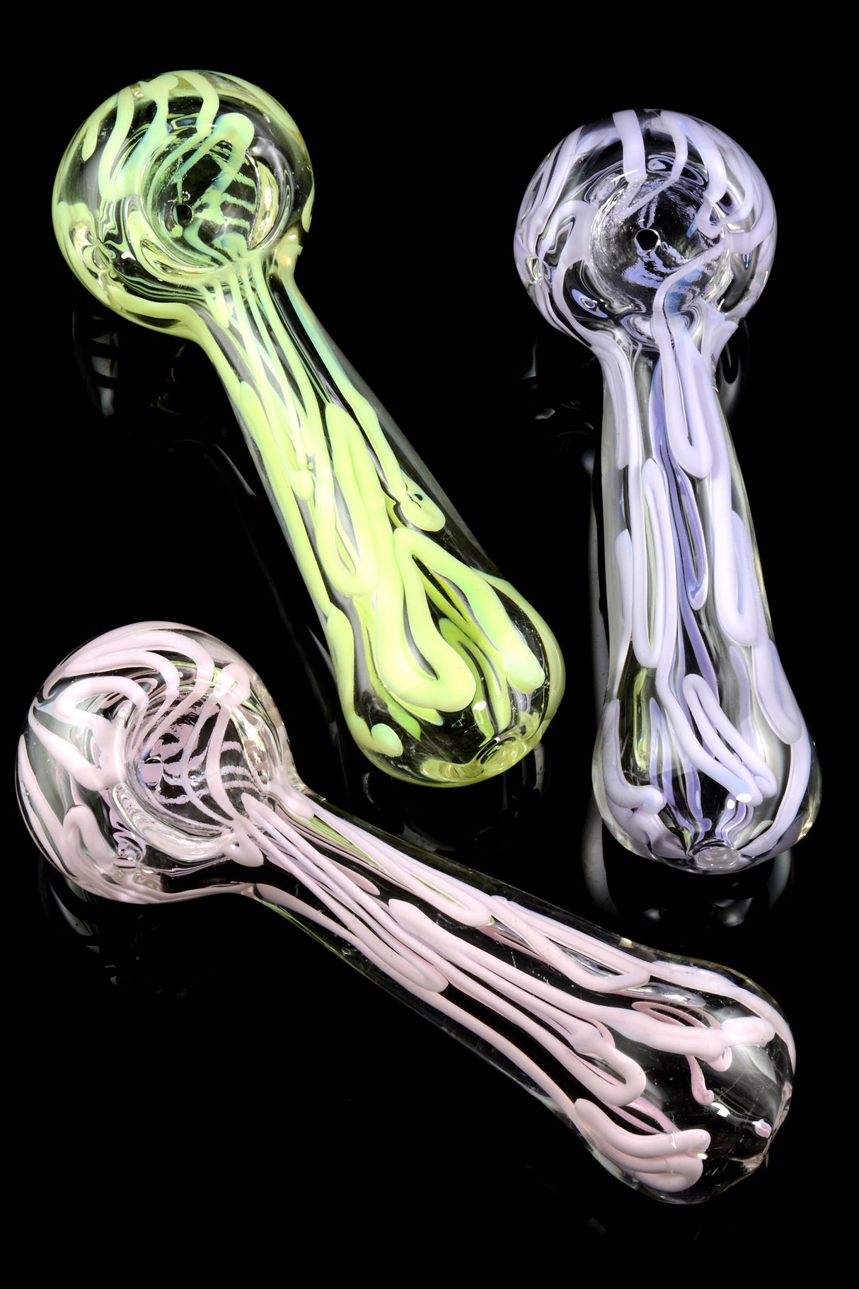 4" Clear Neon Squiggle Striped Glass Pipe - P1673