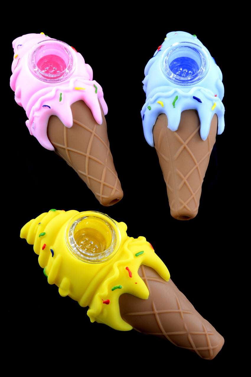 Ice Cream Cone Silicone Pipe with Glass Bowl - P2597