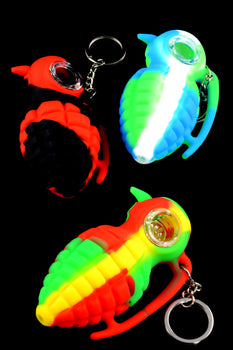 Silicone Grenade Keychain Pipe with Glass Bowl - P1798