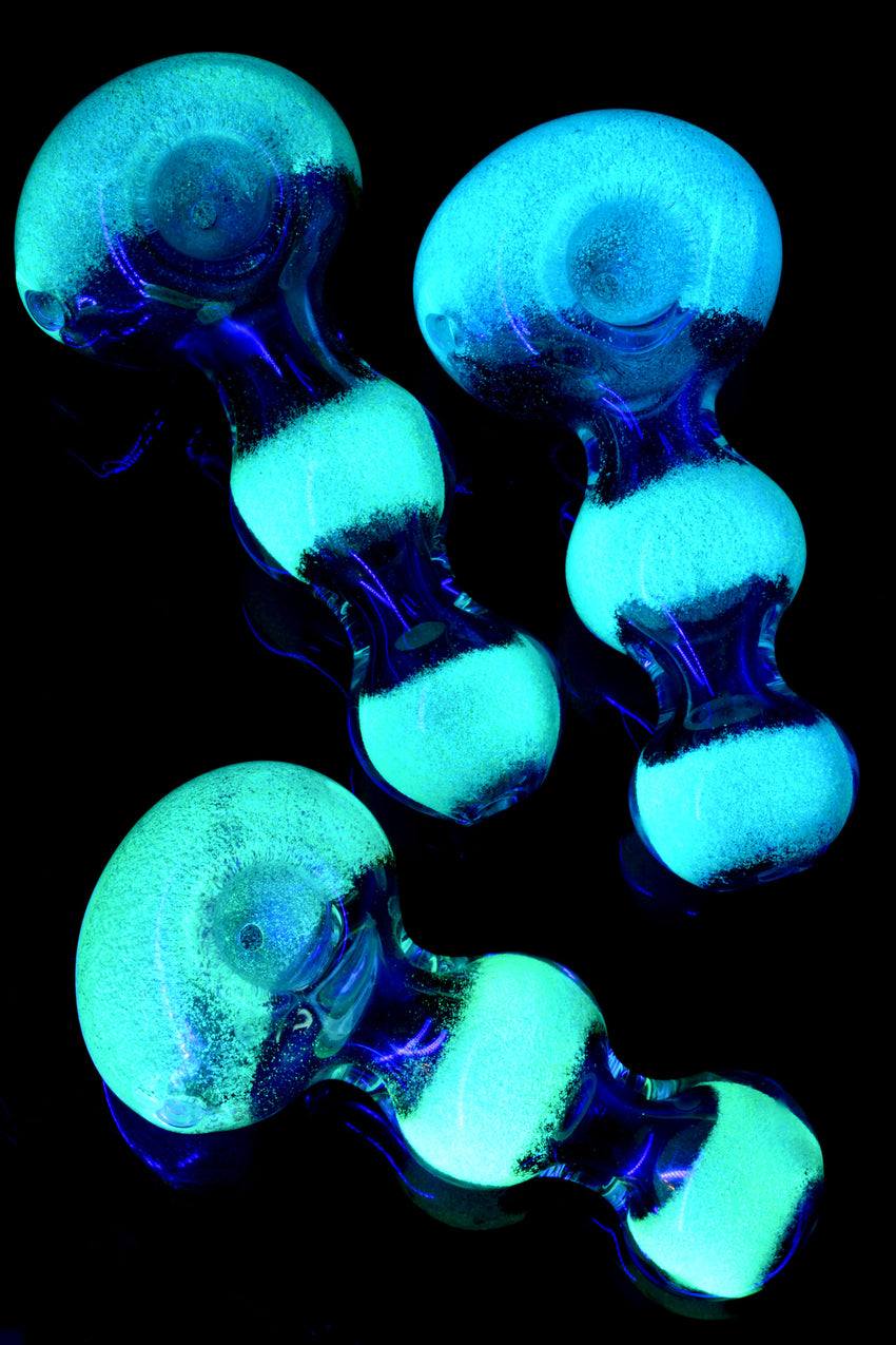 Thick Glow in the Dark Colored Marble Frit Glass Pipe - P1855