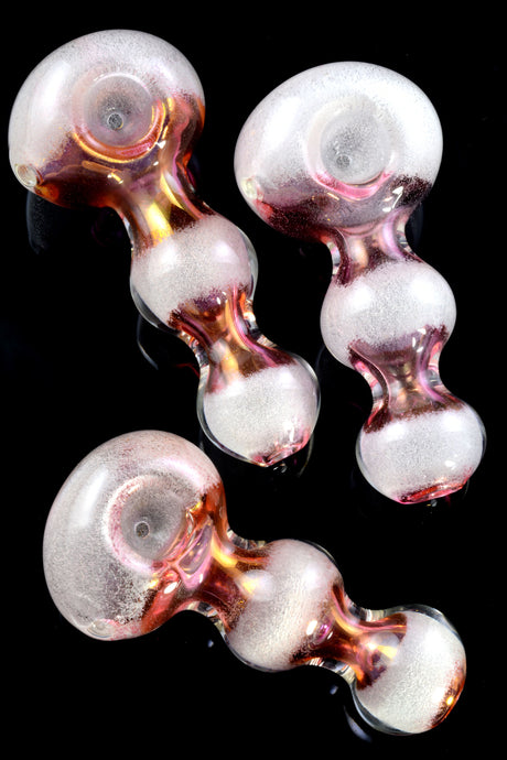 4" Thick Glow in the Dark Gold Fumed Frit Glass Pipe - P1855