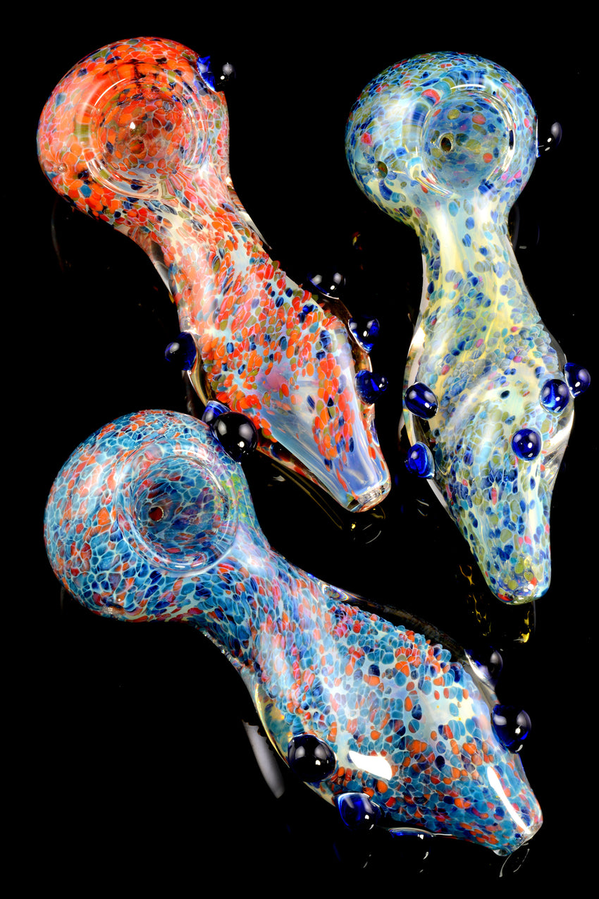 Color Changing Twisted Silver Fumed Frit Glass Pipe - P1915