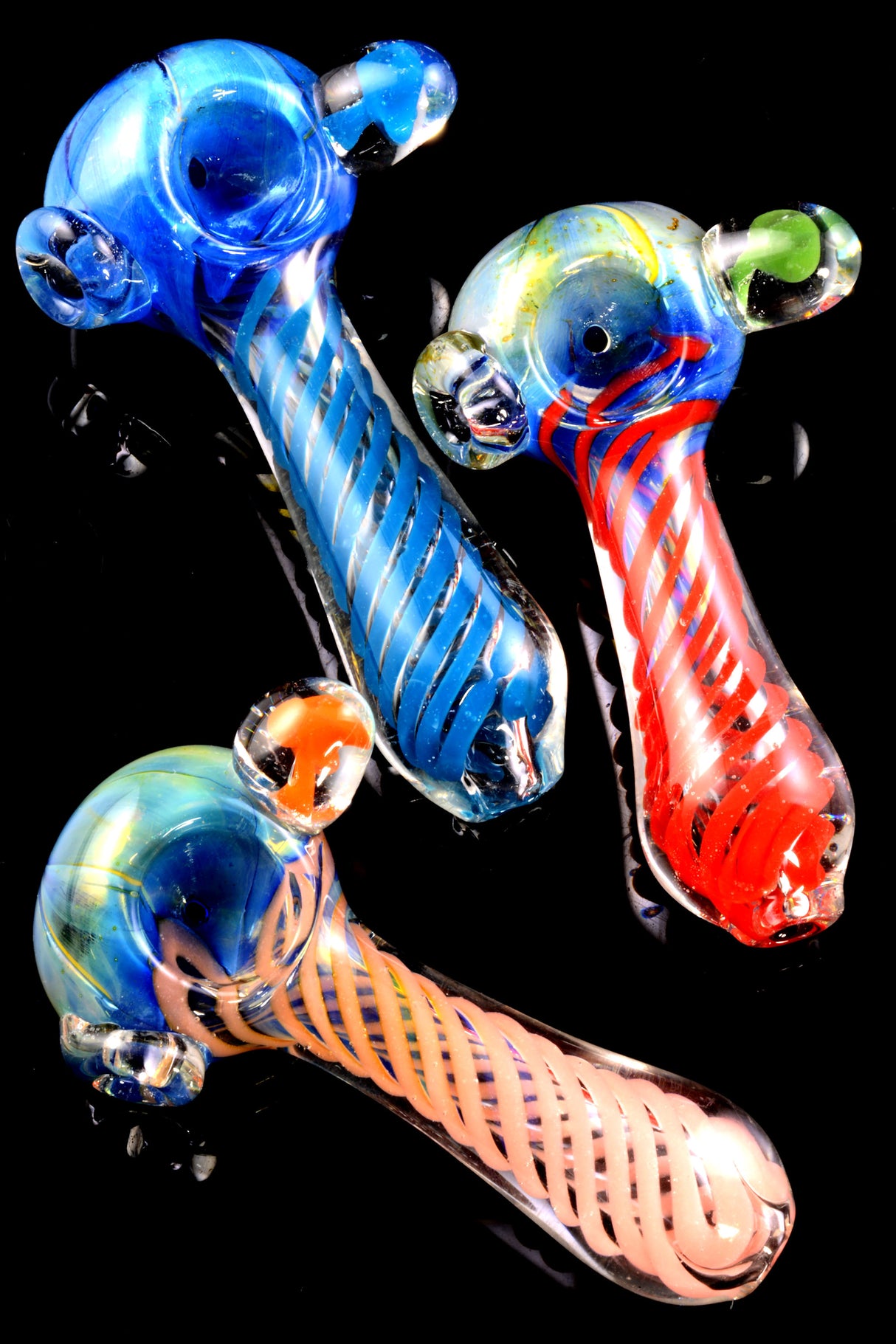 Silver Fumed Spiral Striped Marble Glass Pipe - P2023