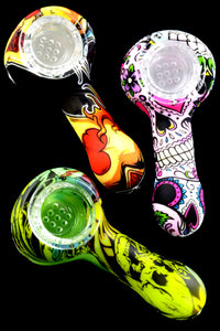 Mini Silicone Decal Hand Pipe with Glass Bowl - P2051