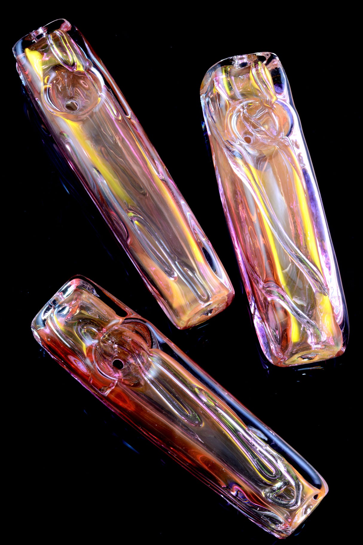 4" Thick Square Gold Fumed Striped Color Changing Glass Pipe - P2113