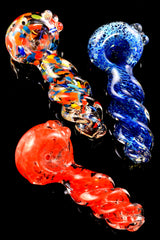 Colorful Frit Twisted Glass Pipe - P2186